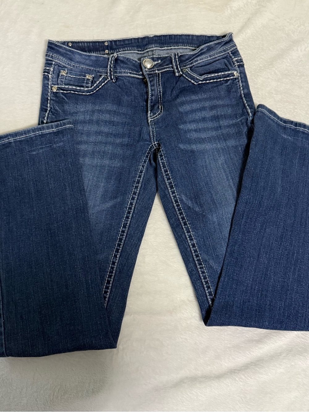 Denim Couture Jeans Womens 30 Waist Y2K Low Rise Bootcut Rhinestone Flap Pocket